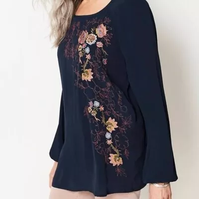 J. JILL $99 Floral Embroidered Long Sleeve Peasant Blouse Top Navy Blue Size 3X • $34.99