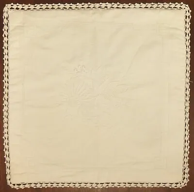 HOBART ROSE WHITE 100% COTTON CUSHION COVER EMBROIDERY LACE ZIP 38cm Sqr - XLNT • £10