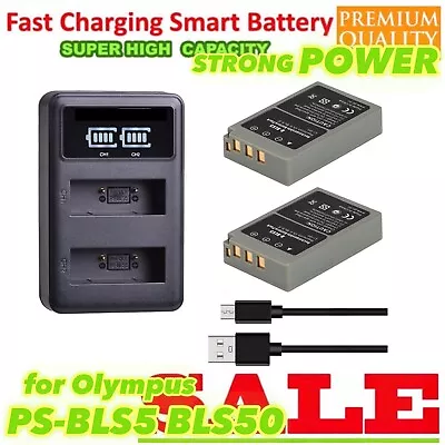 2x Battery + Dual LED Charger BCS-5 For Olympus BLS-5 PEN Lite E-PL3 E-PL5 E-PL6 • $55.66