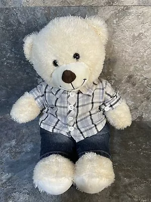 Build-A-Bear White Cream Teddy Bear Brown Nose 16  Stuffed Animal Plush Dressed • $15