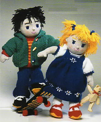 Boy Girl Rag Doll & Clothes Ragdoll Skateboard KNITTING PATTERN DK 15  Toy 39cm • £2.15