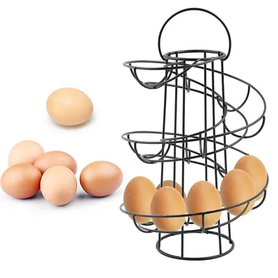 Black Kitchen Storage Spiral HELTER SKELTER Egg Rack Stand Can Hold 18 Eggs • £15.39