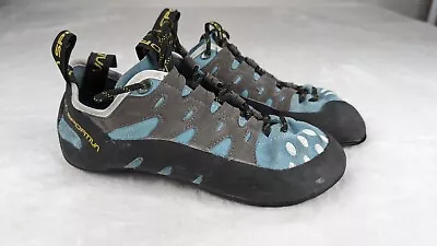 La Sportiva Womens 10QTU Tarantulace Rock Climbing Shoes Sz 7.5 Teal Black • $39.88