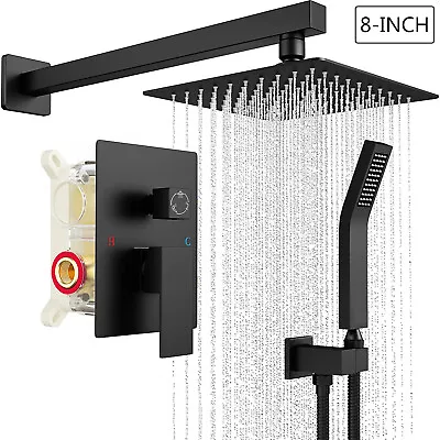 Black Shower Faucet Set 8 Rainfall Shower Head Combo System With Mixer Valve Kit • $72