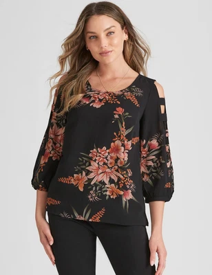 $23.70 • Buy Rockmans Long Cut Out Sleeve Woven Necklace Top Womens Size 14 Clothing  Tops