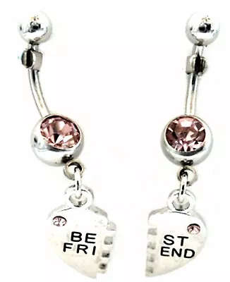 Belly Ring Best Friend Mizpah (pair) W/Purple Gems Dangle Naval Steel Body Jewe • $9.99