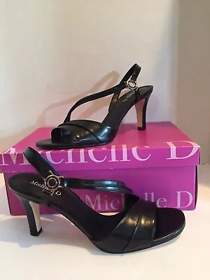 NIB 8.5M Michelle D. Blk Leather Dress Sandals  Heels Original MSRP$59 SACHI001 • $30