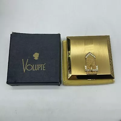 Volupte White Clear Rhinestone Crystals Jeweled Volupte Vintage Compact & Box • $24.99