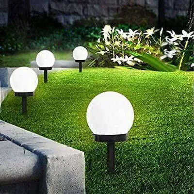 4 Solar LED Stake Lights Outdoor Garden Globe Lamps Round Ball Pathway Security • £16.99