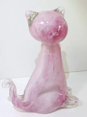 Art Glass Cat Vintage Murano Style Figurine Cotton Candy Pink • $18