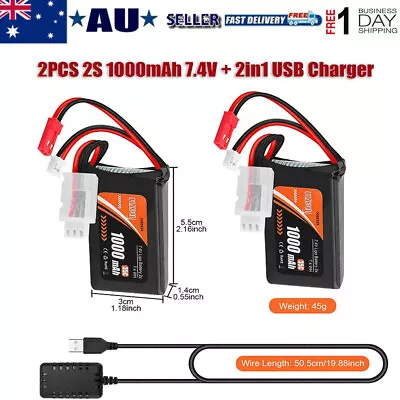 2S 1000mAh 7.4V Lipo Battery SCX24 PH2.0 & JST Plug 35C+2in1 USB Charger 1/10 RC • $32.29