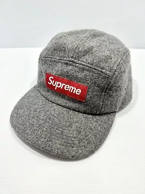 Supreme Grey Wool 5 Panel Embroidered White Logo Hat Cap Adjustable EUC • $99.95