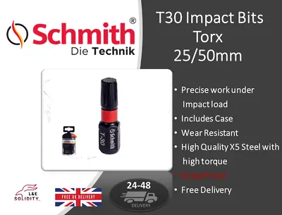 T30 Impact Bits Torx Screwdriver Bit 25mm 50mm Schmith • £4.76