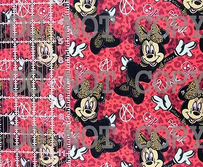 Custom 100% Cotton Woven Disney Minnie Mouse Pink Punk By The 1/4 Yard 9x56 • $9.99