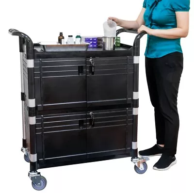 JaboEquip 3 Tier Lockable Medical Cart Utility Cart Service Cart JB-3D2Black • $388.99