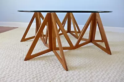 Mid Century Geometric Coffee Table Quad Walnut Base With Glass Top RARE Danish • $2000
