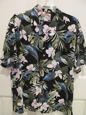 PARADISE FOUND Hawaii USA Vintage Hawaiian Aloha Shirt Men Large Black Floral  • $29.95