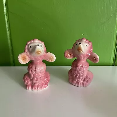 Pink Poodle Dogs Vintage MCM Salt & Pepper Shakers Set Ceramic Figurines Japan • $50