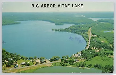 BIG ARBOR VITAE LAKE VILAS COUNTY WISCONSIN POSTCARD LAKE VIEW POSTCARD C.1982 • $4.97