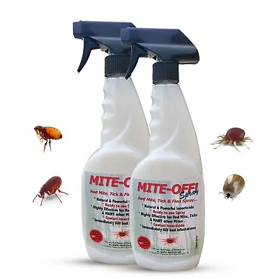 £13.95 • Buy MITE OFF 2 X FLEA Spray Natural Large 500ML ALL Mites - 7 Days Residual Killing