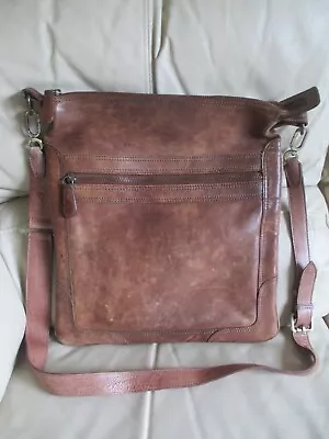 MASSIMO DUTTI Large Tan Brown Leather Satchel Cross Body Messenger Shoulder Bag • £16