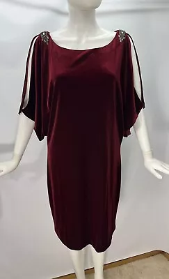 Aidan Mattox Burgundy Red Velvet Split-Sleeve Dress Rhinestone Shoulder Sz 8 • $25