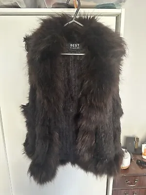 Brown Raccoon / Rabbit Fur Gilet Bodywarmer Waistcoat Size M • £95.99