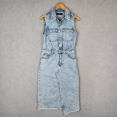Decjuba Dress Womens Size 8 Blue Denim Midi Sleeveless Collared Button Pockets  • $49.90