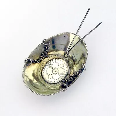 Beaded Oval Tea Strainer Basket European 800 Silver 1830 Mono • $106.25