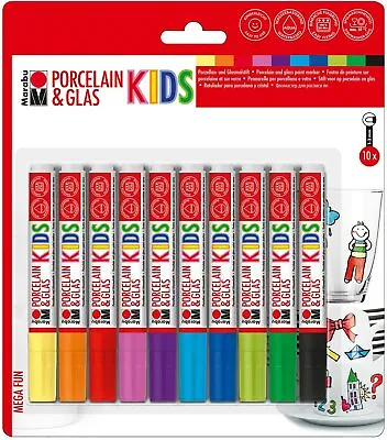 Marabu Porcelain & Glas Painter Kids Marker Pen Set Mega Fun (10pk) • £27.51