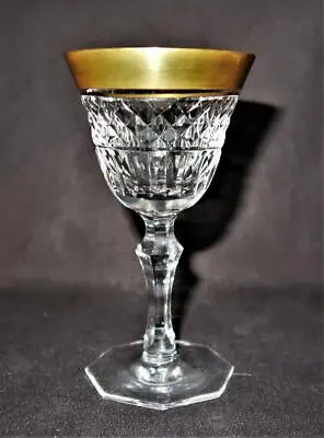 Moser Or Saint Louis Style Crystal Gold Rim Diamond Cut Wine Glass 5 3/4  • $29.99