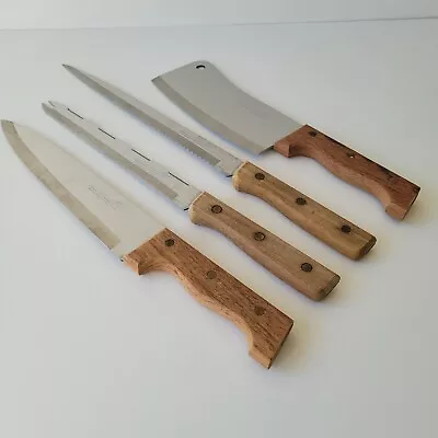 Vintage Lot Of 4 Wood Handles Kitchen Knives Japan Stainless Steel Cleaver ASG  • $19.99