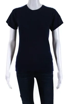 Mai Womens Cashmere Tight-Knit Crewneck Short Sleeve Knit Top Navy Blue Size M • $43.21