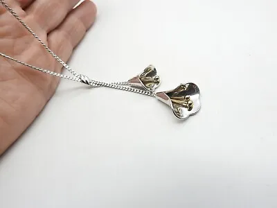Signed Avon Mixed Metal Double Tulip Flower Lariat Necklace Vintage • $15.97