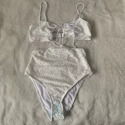 New Topshop Ladies Cream Lace Cut Out Swimsuit Size 12 • £15