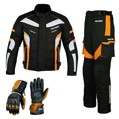 Motorcycle Racing Suit Motorbike Textile Jacket Trouser Armoured Suits Gloves UK • $143.97