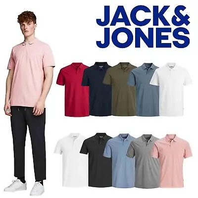 Jack & Jones Mens Polo Shirts Short Sleeves Slim Fit T-shirts Sizes- XS To 2XL • £12.99