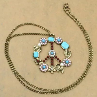  Vintage Long Statement Choker Necklace With Antiwar Peace Sign Pendant  • $7.99