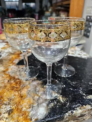 Vintage MCM Culver Valencia 22k Gold Rimmed Wine Glasses 3 • $45