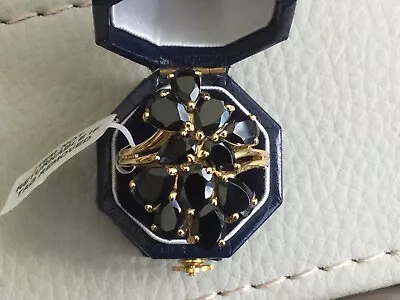 £24.95 • Buy Gold On 925 Hallmarked Silver Large Black Spinel Cluster Ring. Size O.