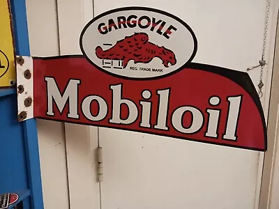 MOBILOIL MOBIL GARGOYLE GAS OIL Advertising Porcelain METAL FLANGED SIGN • $440