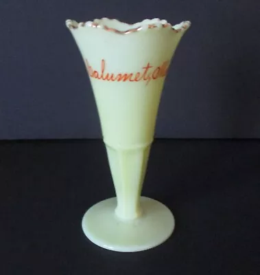 Circa 1905 Souvenir EAPG Custard Glass Trumpet Vase Calumet Michigan • $40