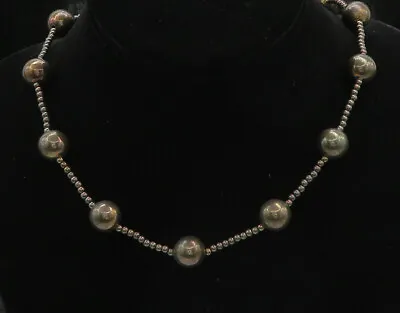 TIFFANY 925 Silver - Vintage Shiny Brown Pearls Beaded Chain Necklace - NE3309 • $450.11