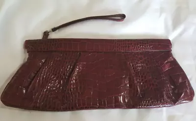 Vintage Alfani Genuine Leather  Clutch Purse Burgundy Wristlet Croc Embossed • $17.99