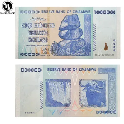 Zimbabwe One Hundred Trillion Dollars Silver Foil Banknote Collectible Gift • £2.61