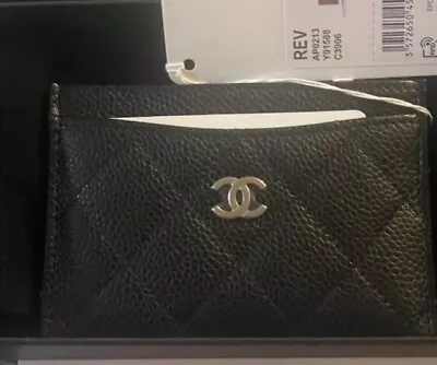 $625 • Buy CHANEL Classic Card Holder, Caviar Black Leather (Grained Calfskin)  Silver CC