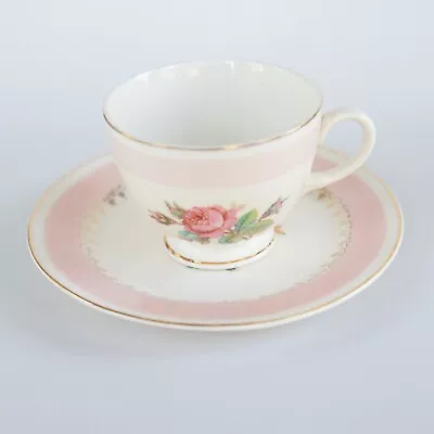 Vintage Homer Laughlin Pink Band Coordinated Cup And Plate Georgian Eggshell • $21