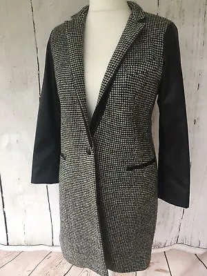 Zara Lana Wool Coat Grey Faux Leather Sleeves Size M Rrp £79.99 • $47.92