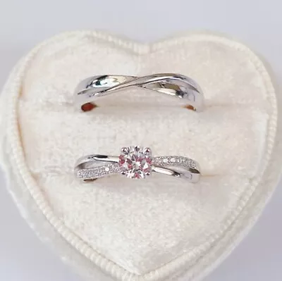 14K White Gold Plated 1.00 Ct Moissanites Solitaire Engagement Couple Ring Set • $155.98