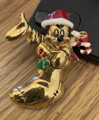 Napier Disney Mickey Mouse In Christmas Stocking Gold Plated Enamel Pin Pristine • $19.95